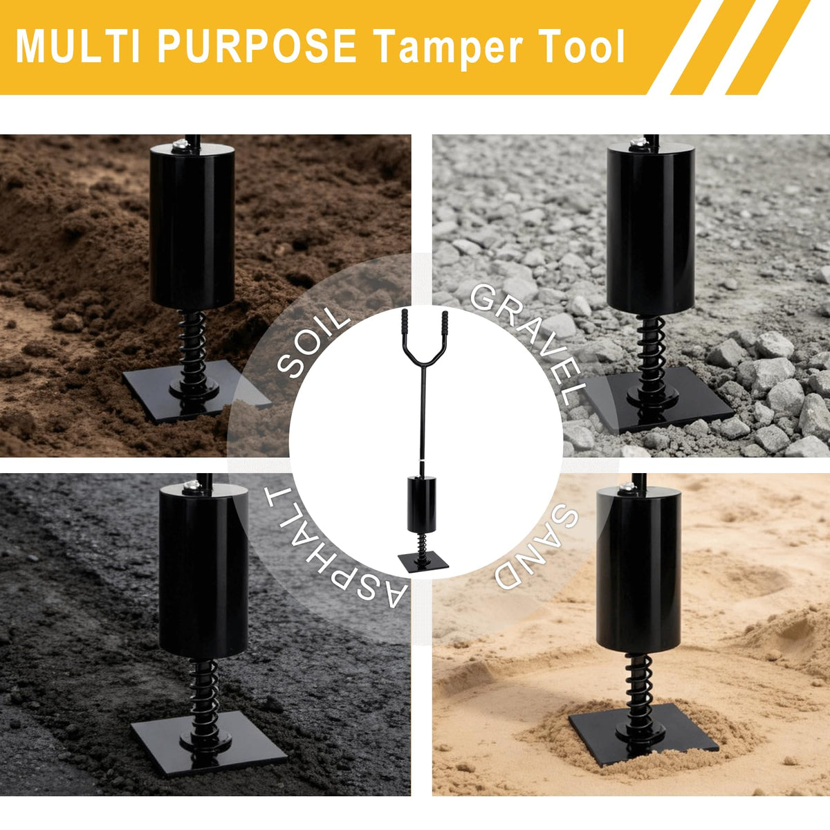 Heavy Duty Steel Tamper Tool 8"x8" with Shock Absorbing Spring