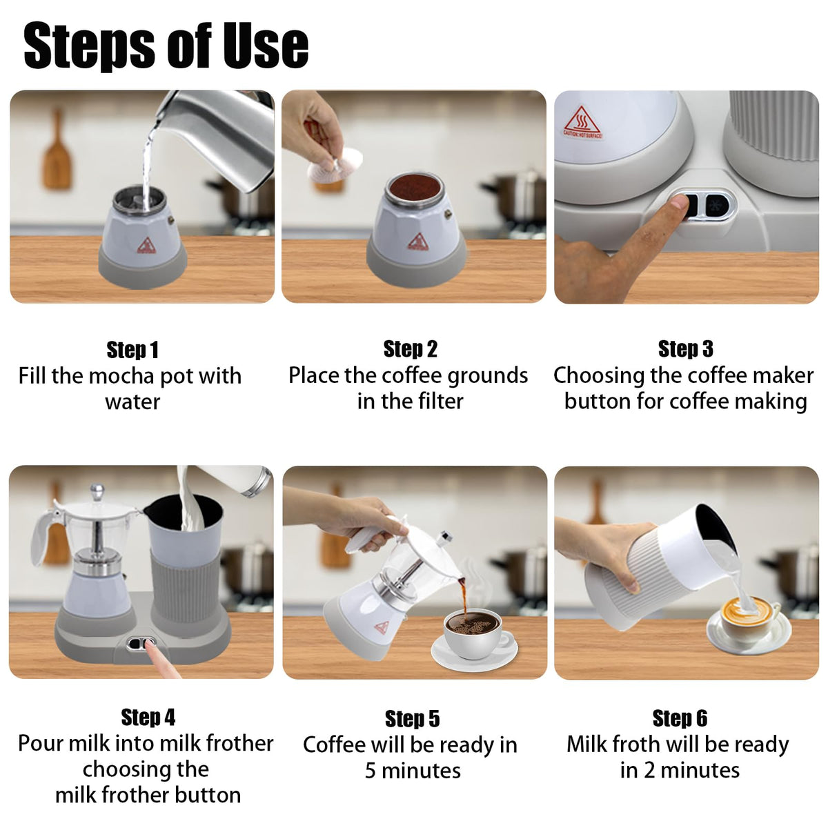 Espresso Maker with Milk Frother Electric Moka Pot 2 (3 Count)