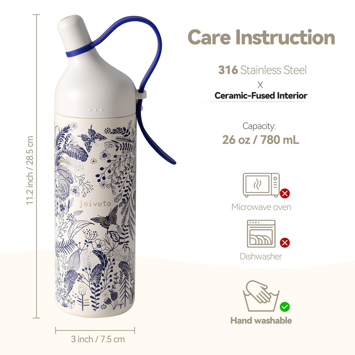 26oz Ceramic Lined Water Bottle with Straw and Lid