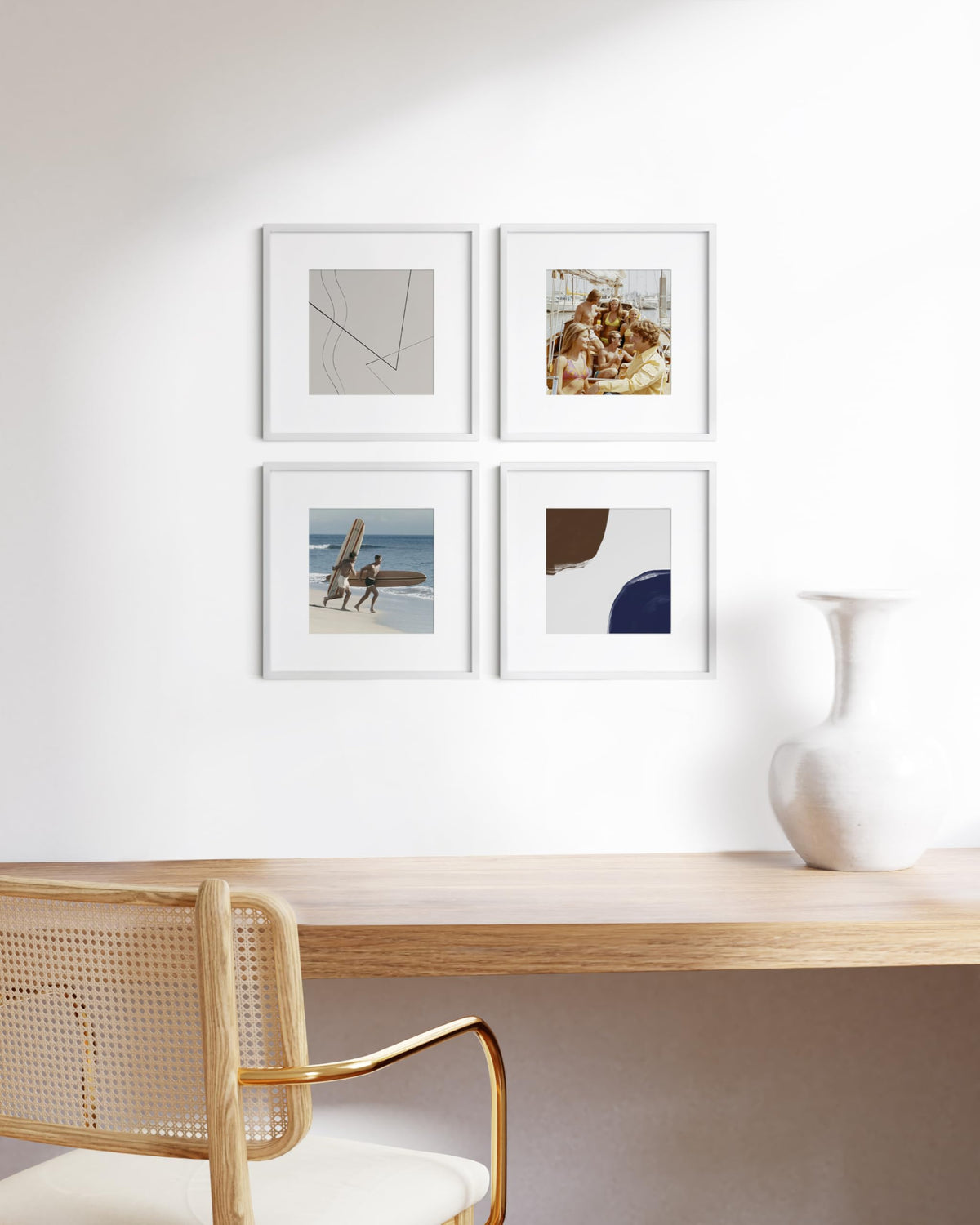 12x12 White Metal Picture Frames Matted to 8x8