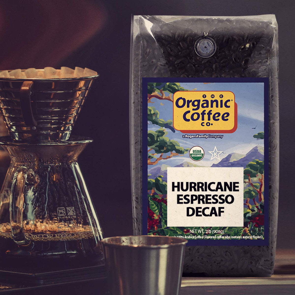 Organic Coffee Co. DECAF Hurricane Espresso Roast Whole Bean (32 Ounce)