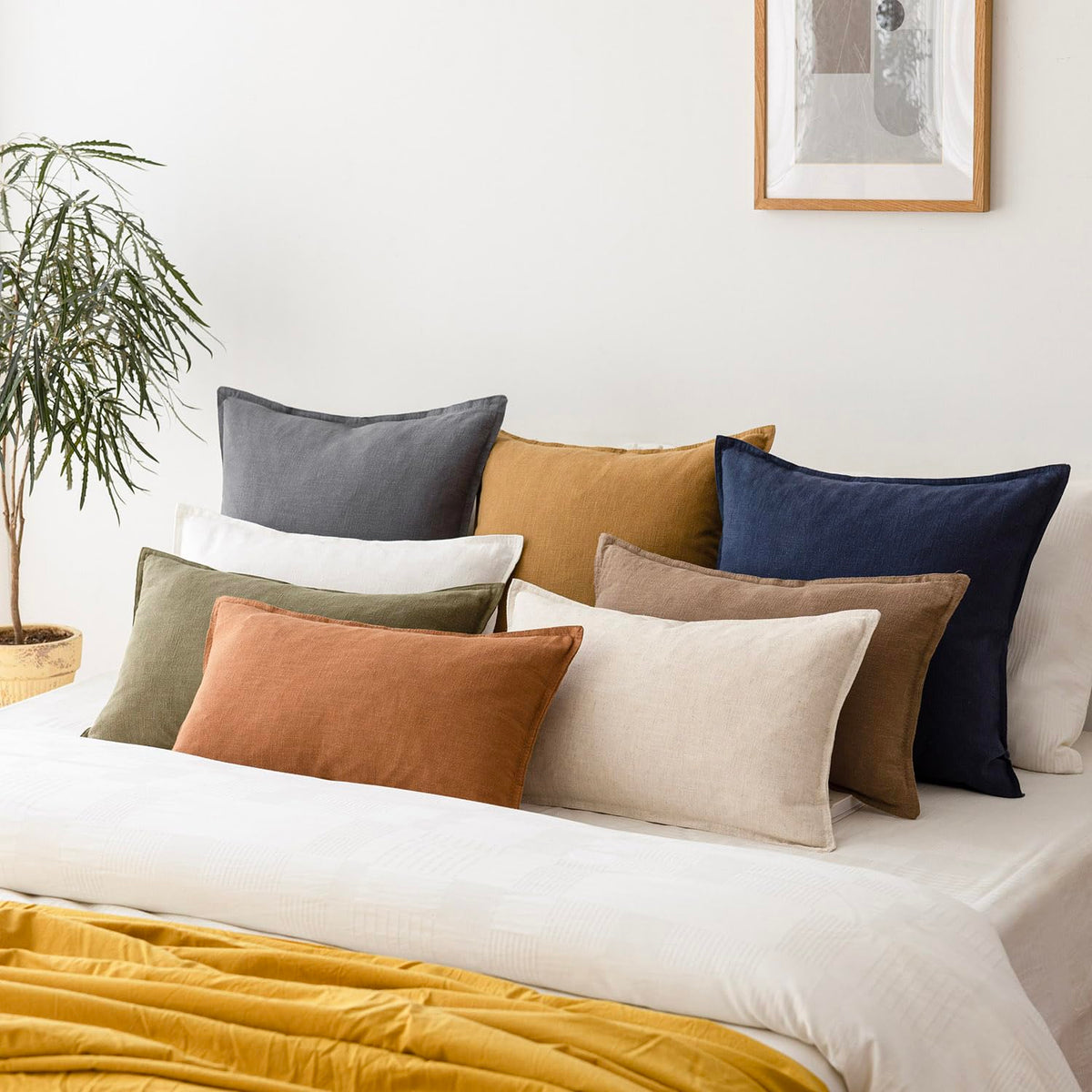 Pack of 2 Decorative Linen Soild Throw Pillow Covers Soft Accent Square Cushion Case Boho Farmhouse Pillowcase for Chair Couch Sofa Bedroom Living Room Home Decor 20 x 20 Inch Grey (2 Count)