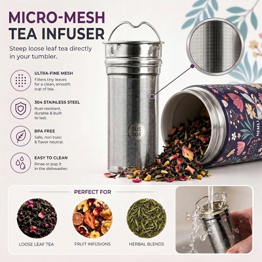 22 oz Ceramic Lined Tea Infuser Travel Tumbler