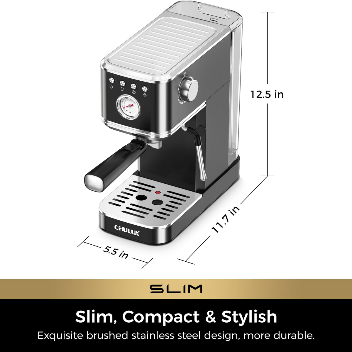 Slim Espresso Machine with Milk Frother for Home Cappuccino