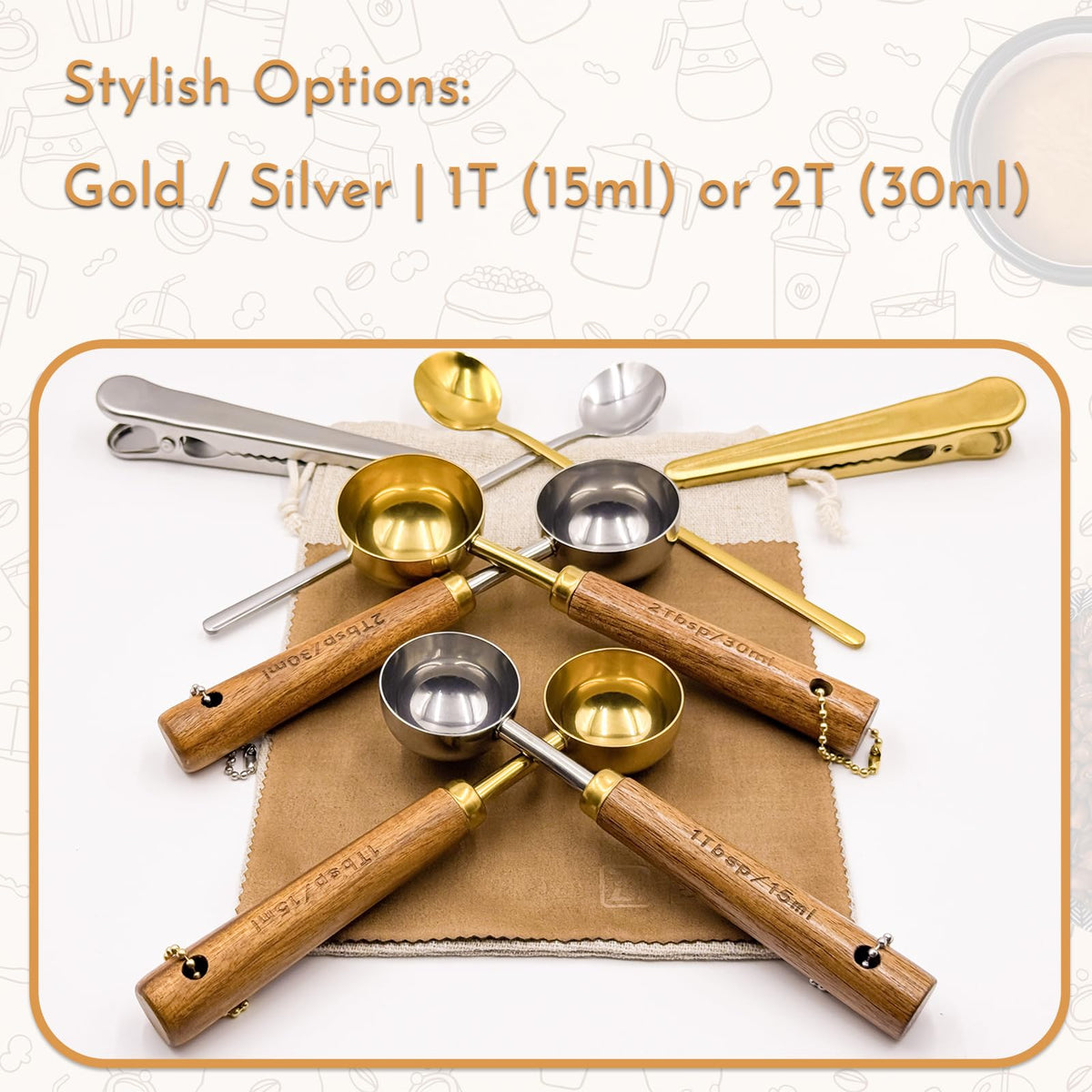 Gold Coffee Scoop with Wooden Handle