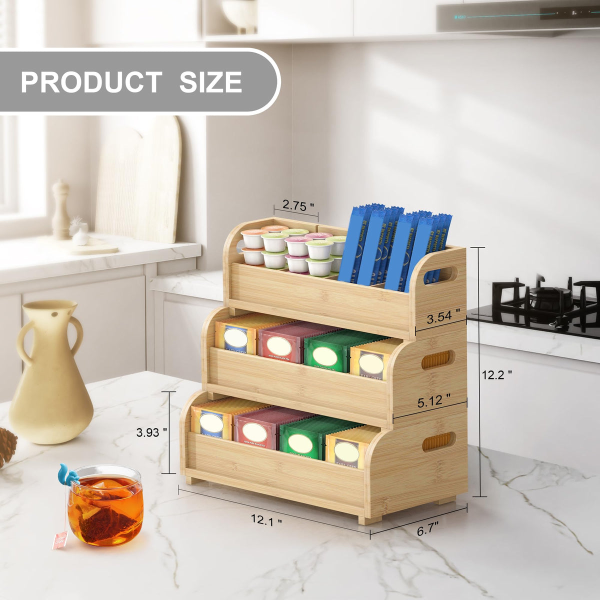 3 Tier Bamboo Tea Bag Organizer