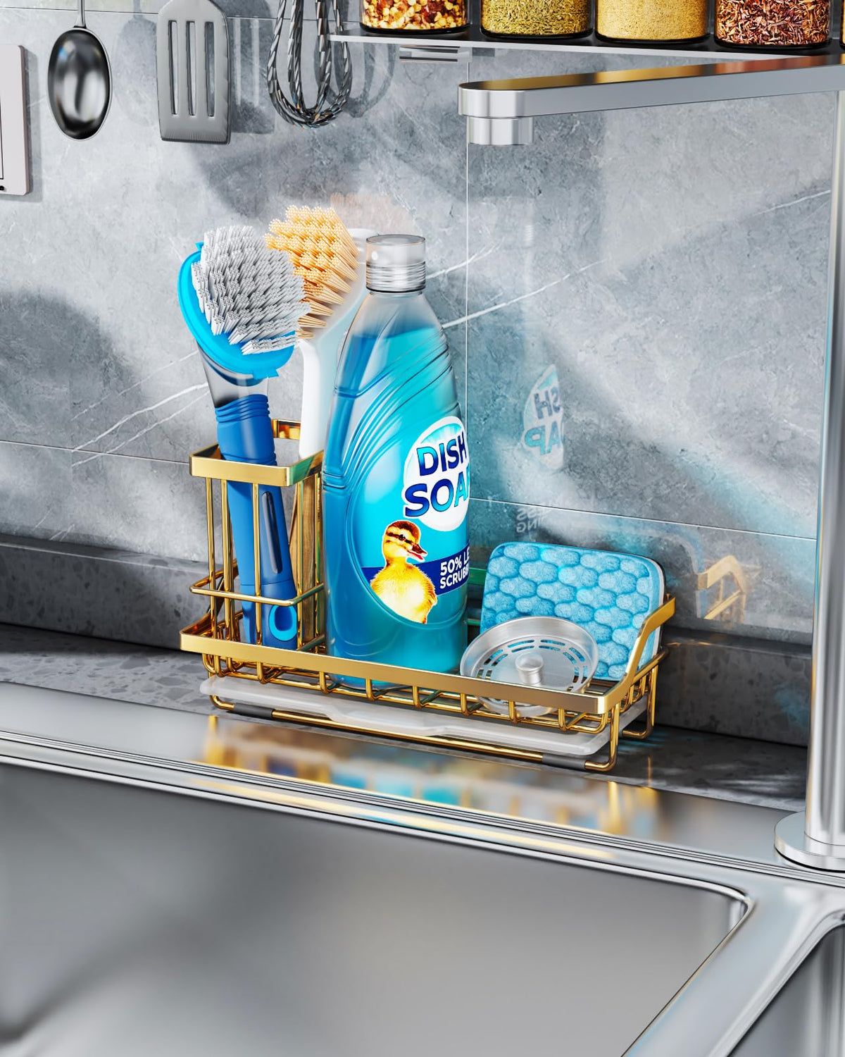 Sink Caddy Kitchen Sponge Holder with Dish Brush Holder