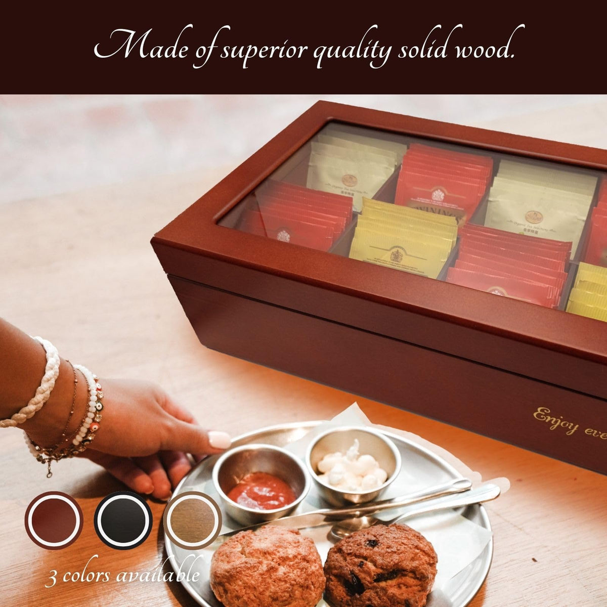 BJOYFUL&LOVED Wooden Tea Box with Glass Lid