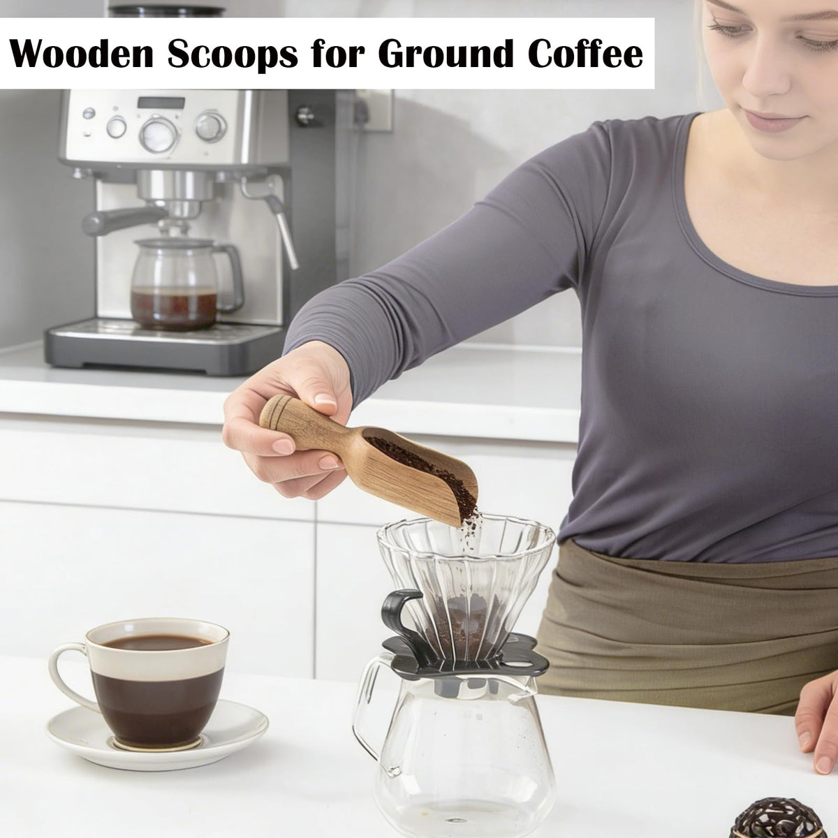Wooden Scoop for Jars Coffee Scoops for Ground Coffee 5″ Big Acacia Wooden Scoops for Flour Wood Scoop for Canisters Bath Salt Scoops Shovel Measuring Spoons for Laundry Scoop Kitchen Spoon
