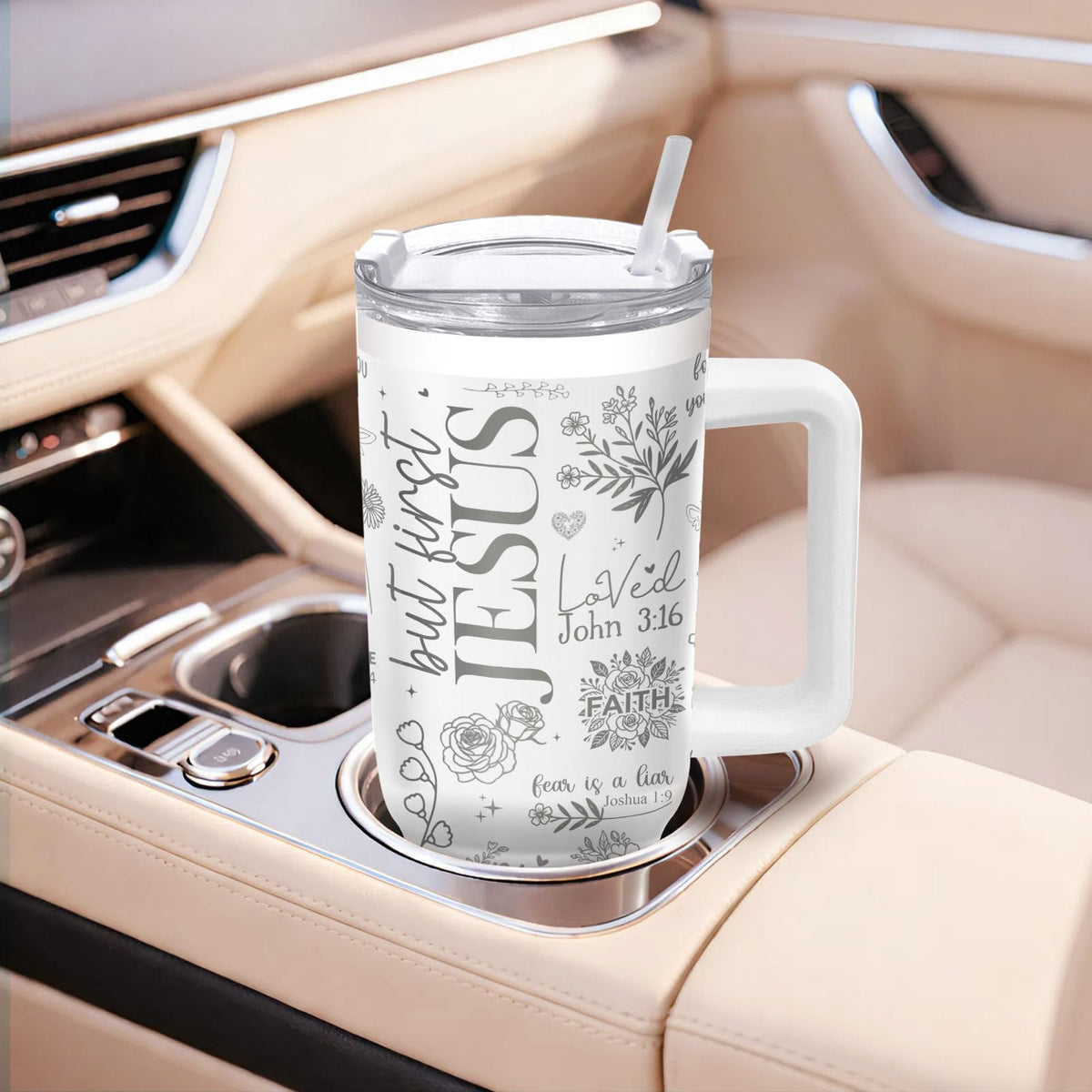 Christian Religious Inspirational 40 oz Tumbler with Handle