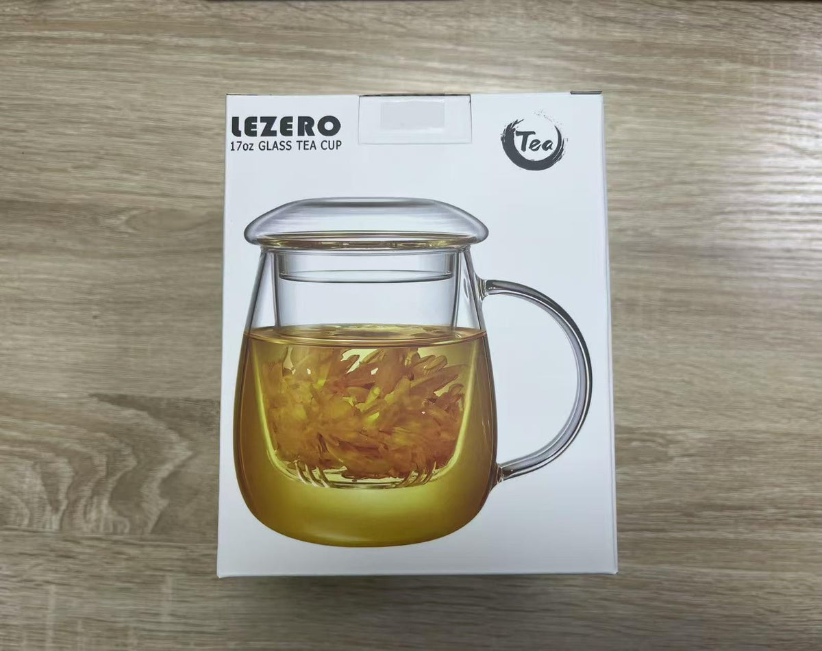 Clear Glass Teacup with Infuser and Lids for Blooming & Loose Leaf