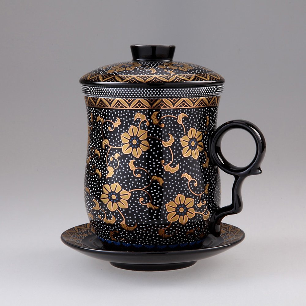 Porcelain Tea Cup with Lid and Saucer Infuser Sets