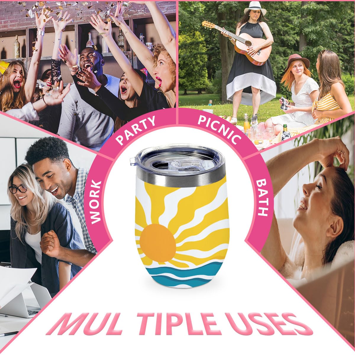 Beach Gifts for Women 12 oz Insulated Wine Tumbler with Lid