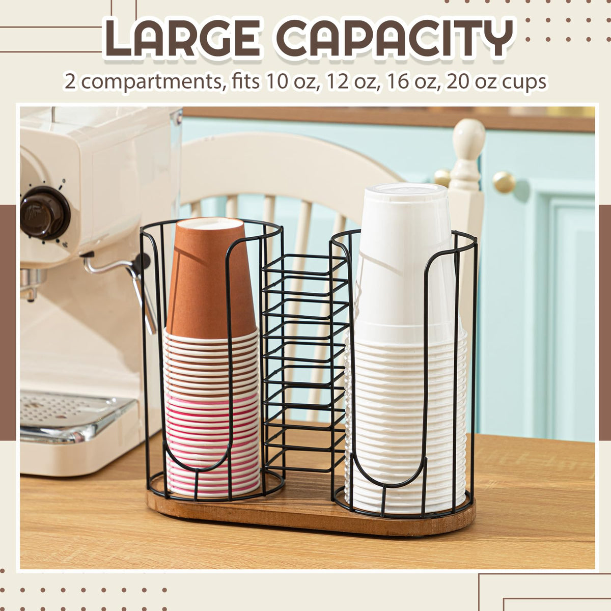 18oz Adjustable Coffee Cup Dispenser with Wooden Base