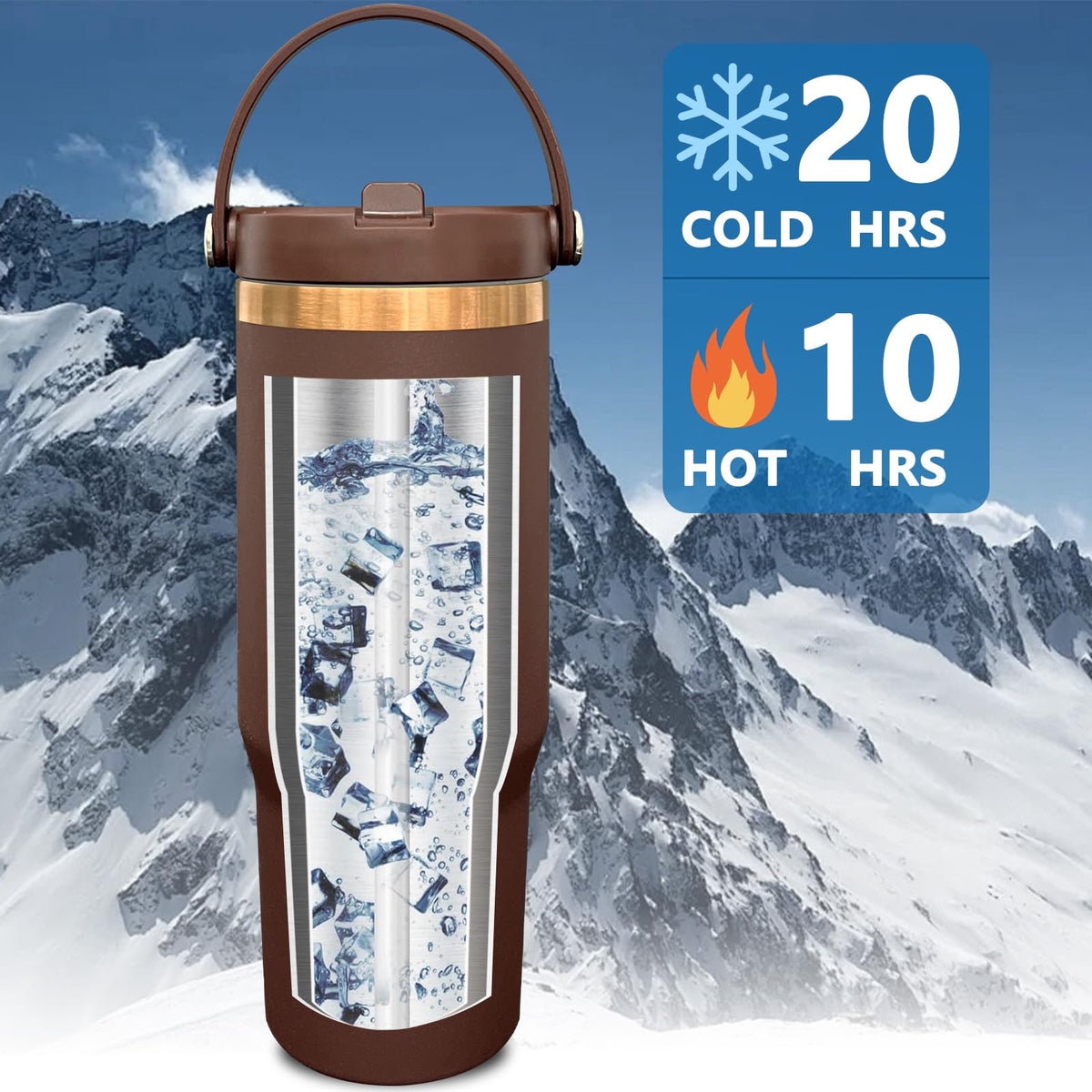 30 oz Tumbler Bulk with Top Handle and Flip Straw Browm