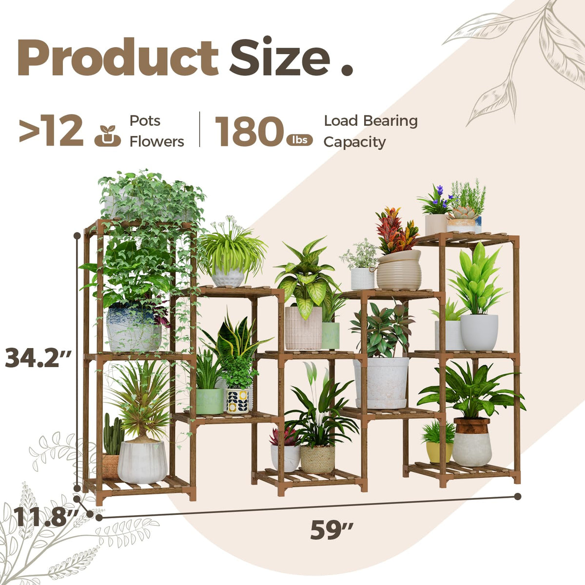 Large Plant Shelf Outdoor Wood Plant Stand Large Rack for Living