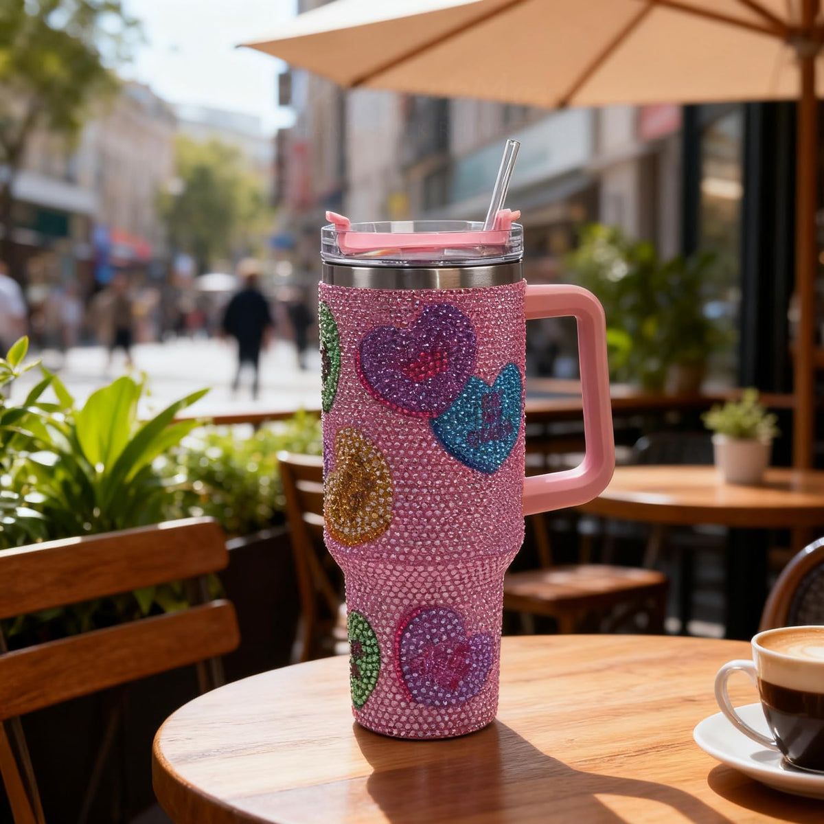 40oz Bling Rhinestone Tumbler with Handle and Straw Glitter Cups