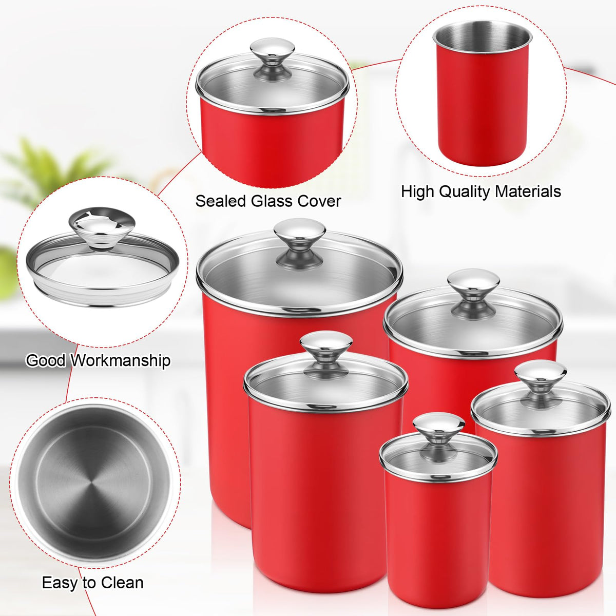 5 Pcs Stainless Steel Canister with Glass Lids Airtight Food Jar Storage Canister Set (5 Count)