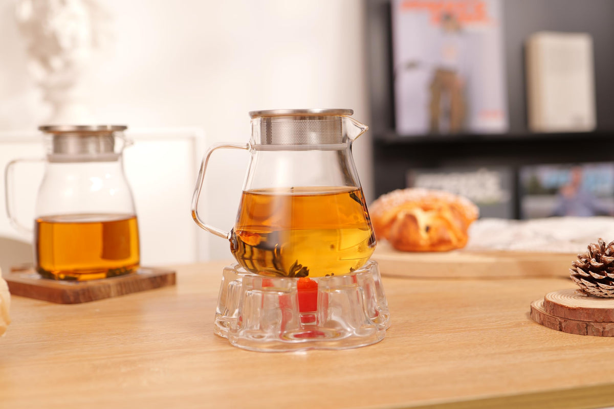 One Touch Glass Teapot with Stainless Steel Filter Lid