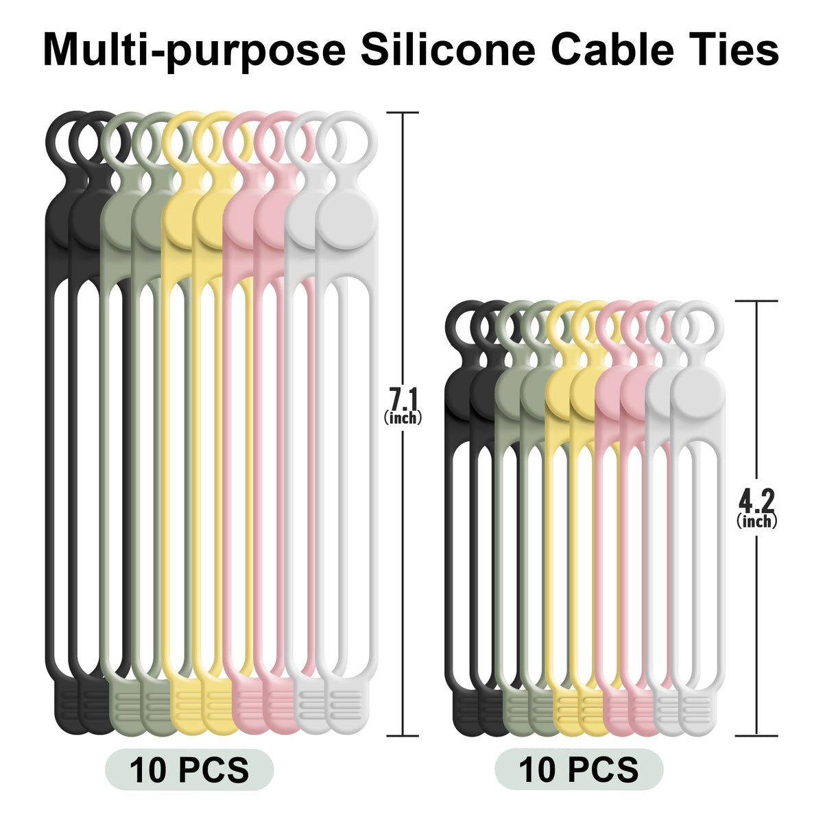 20Pcs Silicone Cable Ties (20 Count)