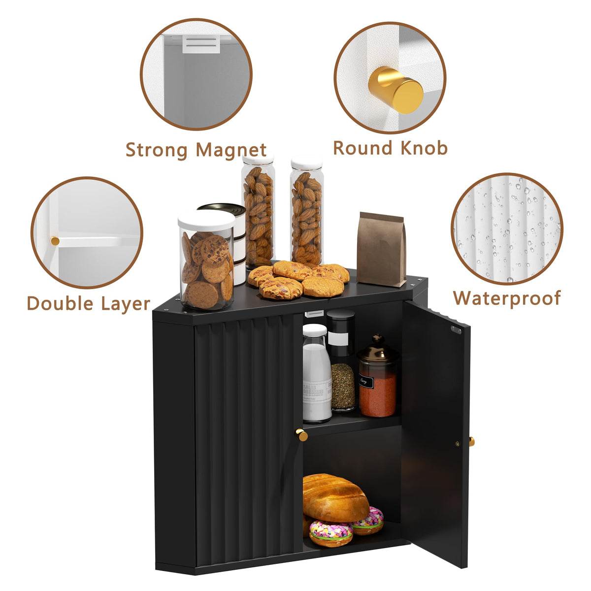 Black Corner bread box for kitchen countertop