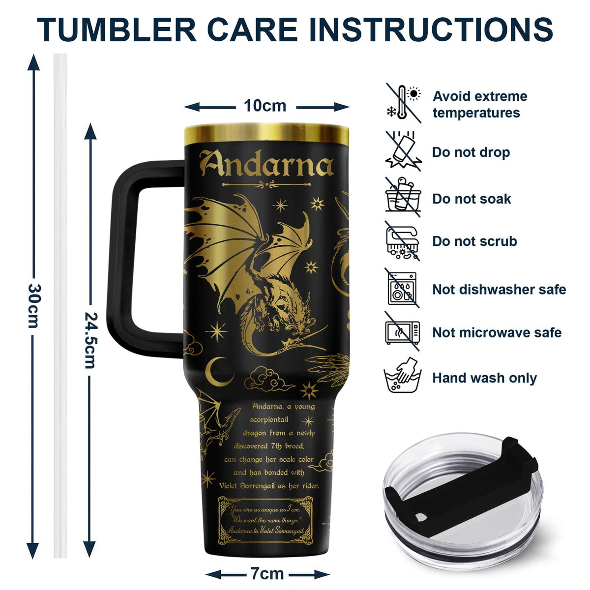 Fantasy Dragon Rider 40 oz Tumbler with Handle