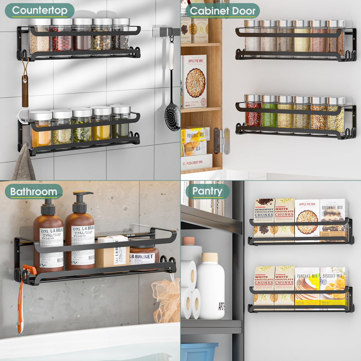 4 Pack Wall Mounted Spice Rack for Kitchen Cabinet (4 Count)