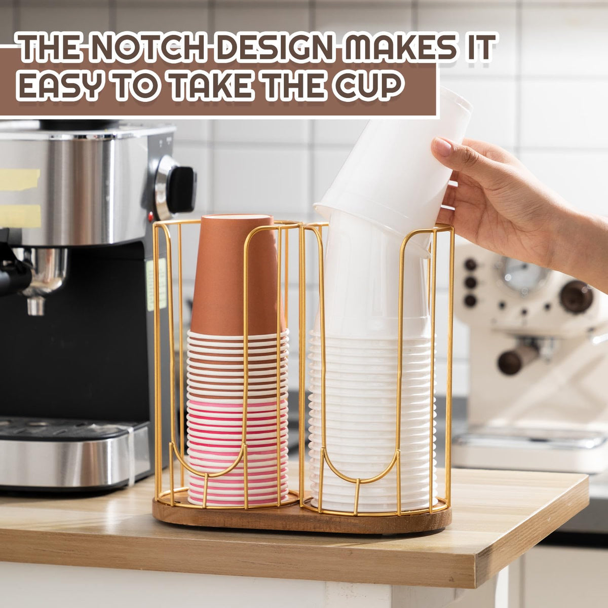 18oz Adjustable Coffee Cup Dispenser with Wooden Base