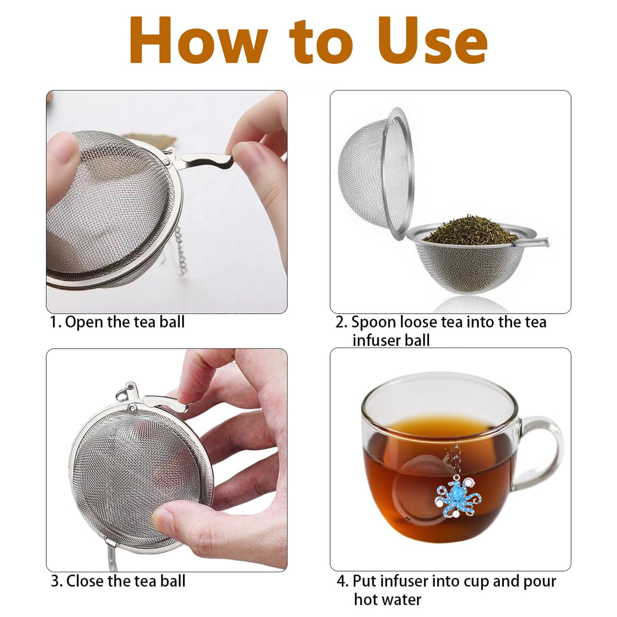 Tea Infuser Loose Leaf Tea Steeper Tea Ball Stainless Steel Mesh Tea Strainer Turtle Octopus Shell Pendant Tea Filter with Extended Chain Hook Tea Strainer Tea Diffusers for Loose Tea