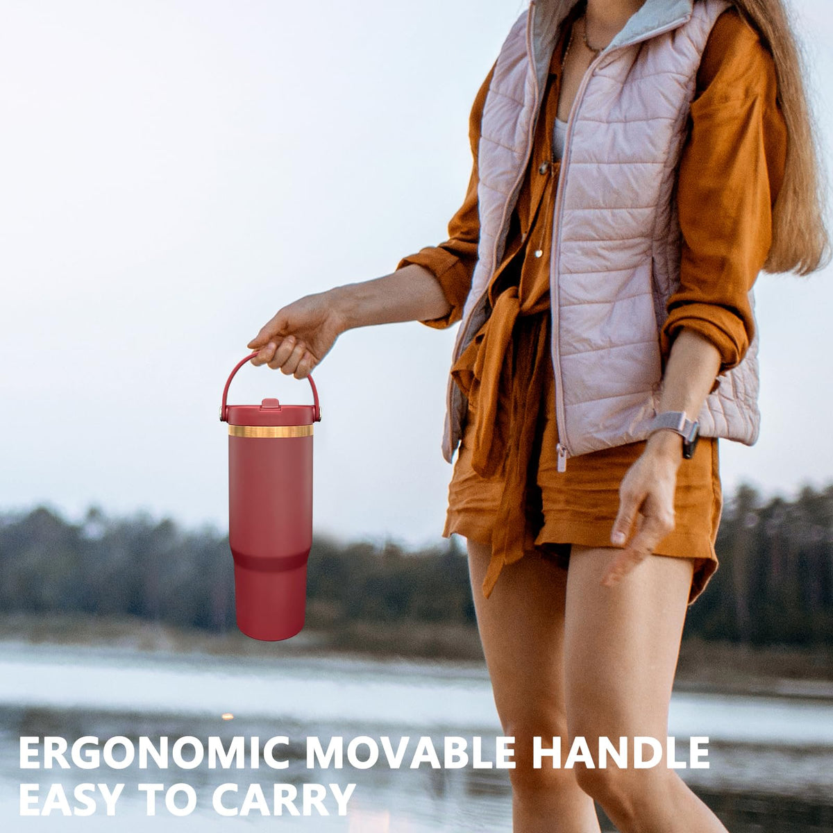 30 oz Tumbler Bulk with Top Handle and Flip Straw Red (4 Count)
