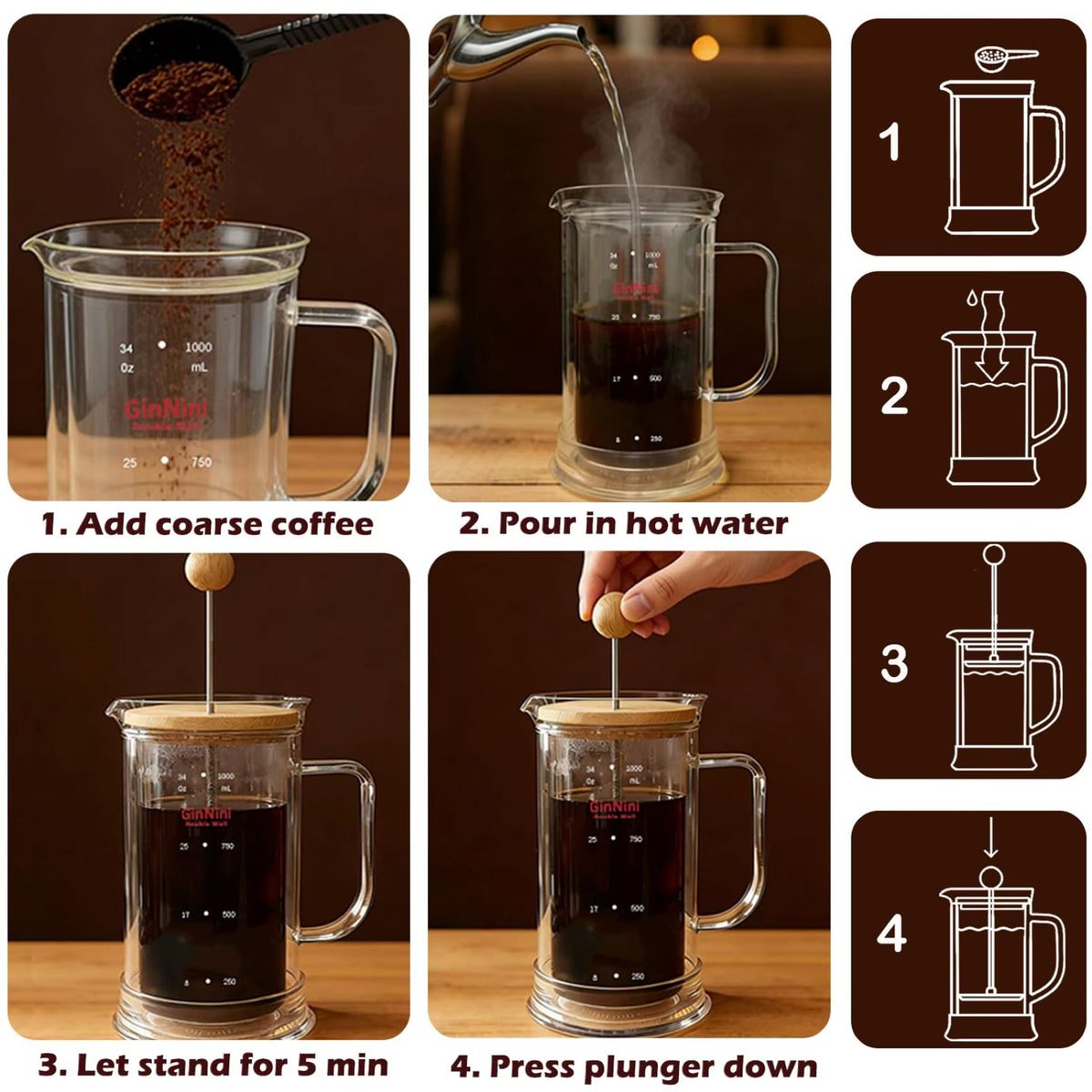 34oz French Press Coffee & Tea Maker Double (33.814 Fl Oz)