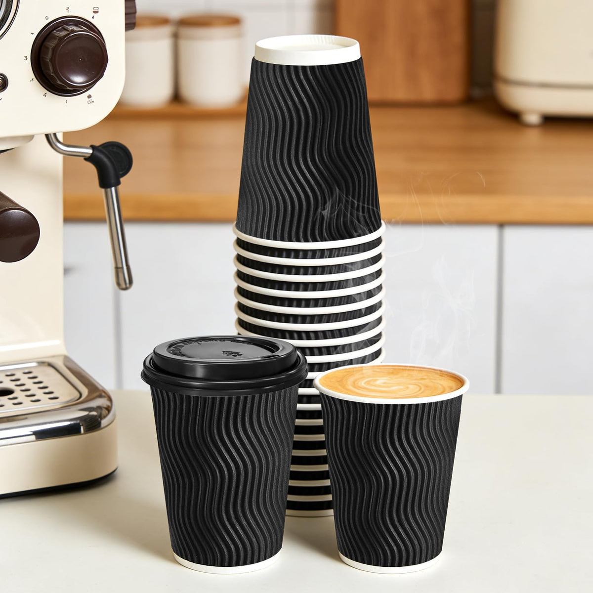 50 Pack 12 oz Coffee Cups with Lids Disposable To Go Paper Cups (50 Count)