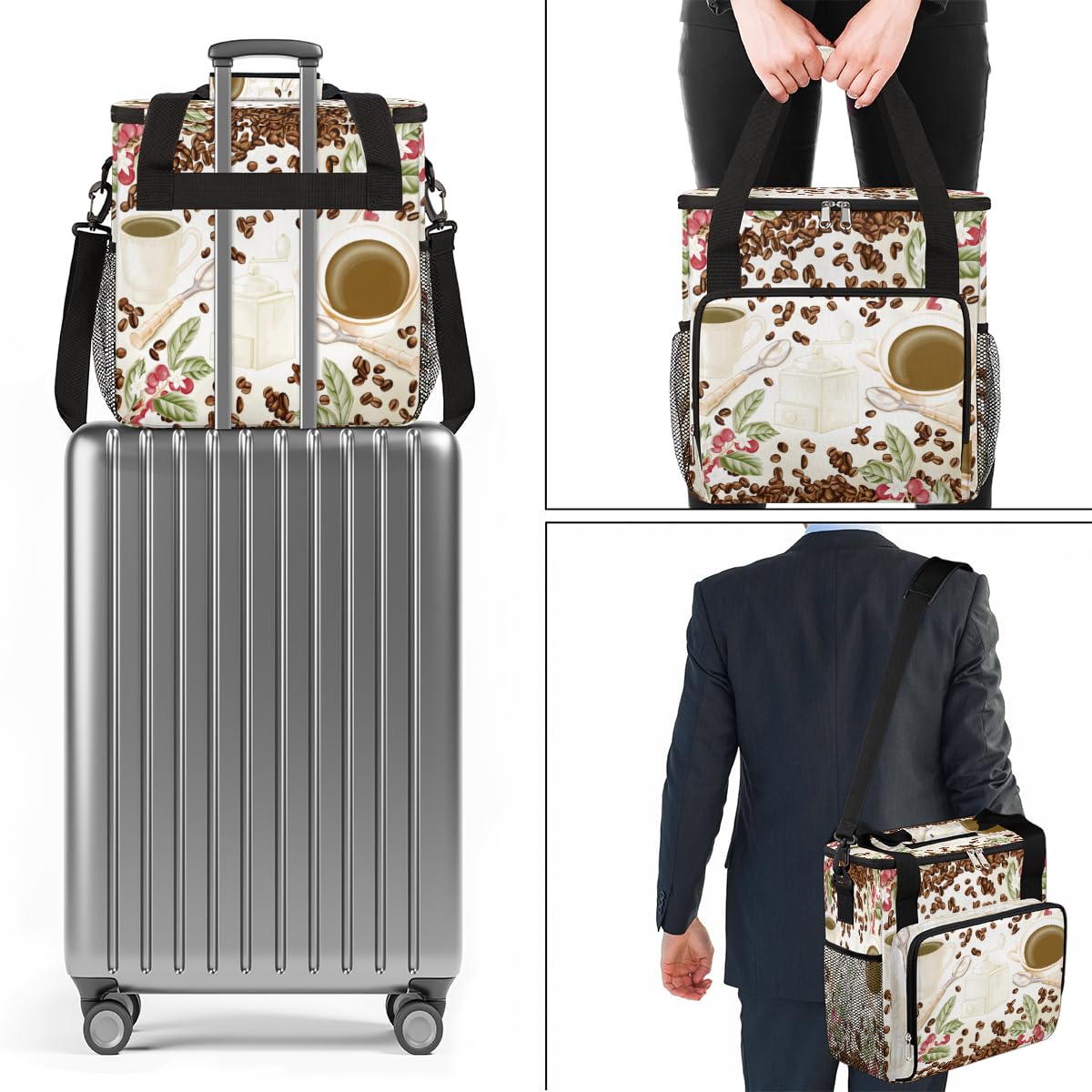 Watercolor Coffee Bean Coffee Maker Carring Bag Cafe Travel Carrying Storage Tote Bag Compatible with Keurig K