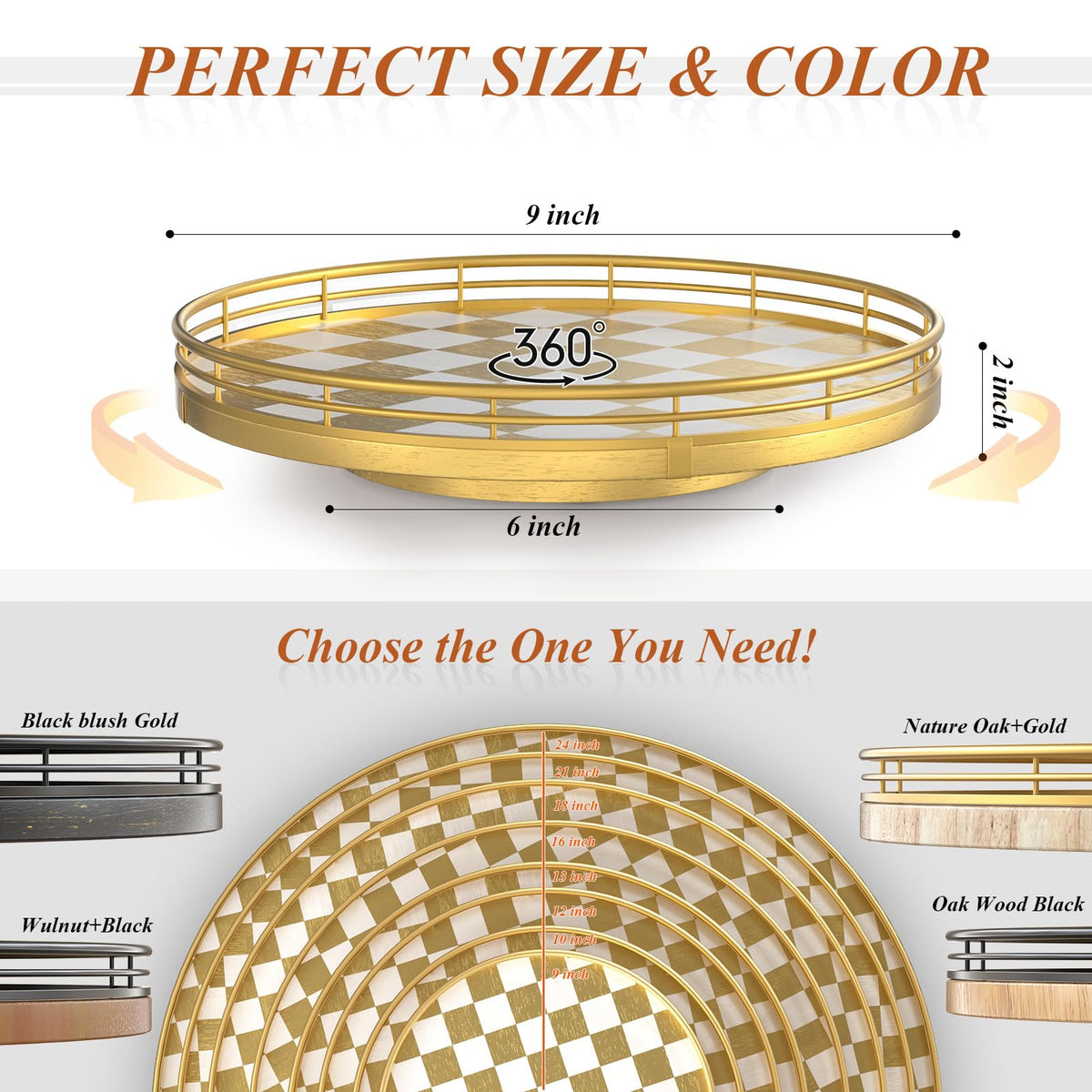9 Inch Gold Lazy Susan Spice Organizer with Guard Rail