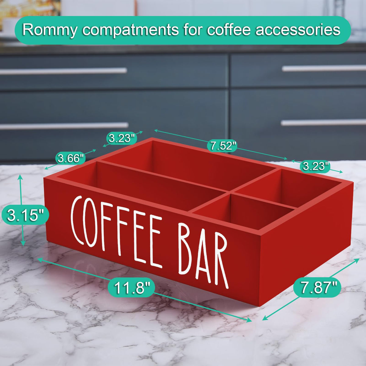 Red Coffee Station Organizer with Removable Dividers