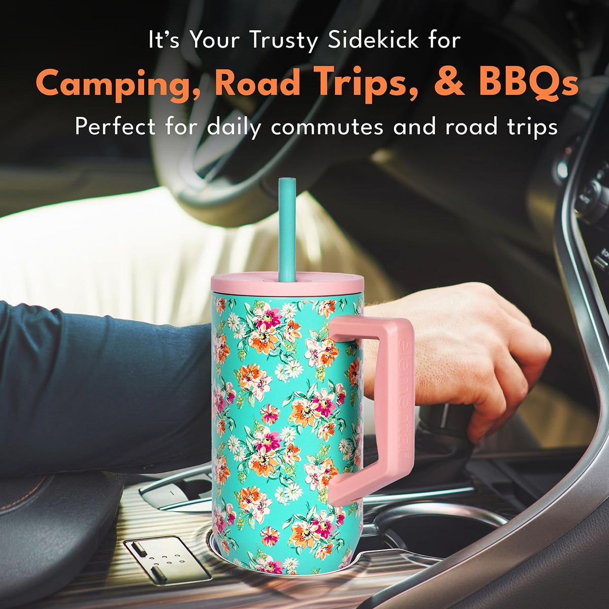 Spill Proof 40oz Insulated Tumbler with Handle & Straw Travel Mug