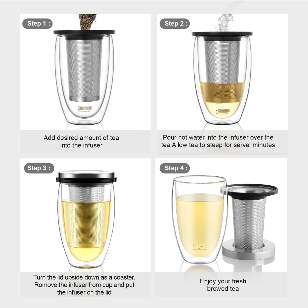 Glass Tea Cup with Infuser and Lid