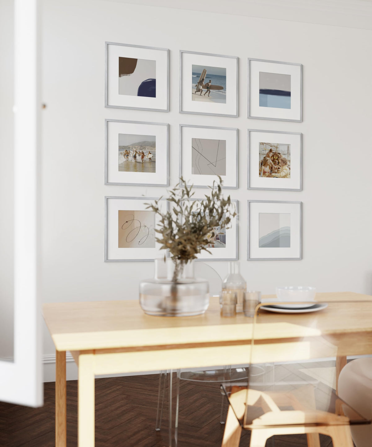 12x12 Silver Metal Picture Frames Matted to 8x8