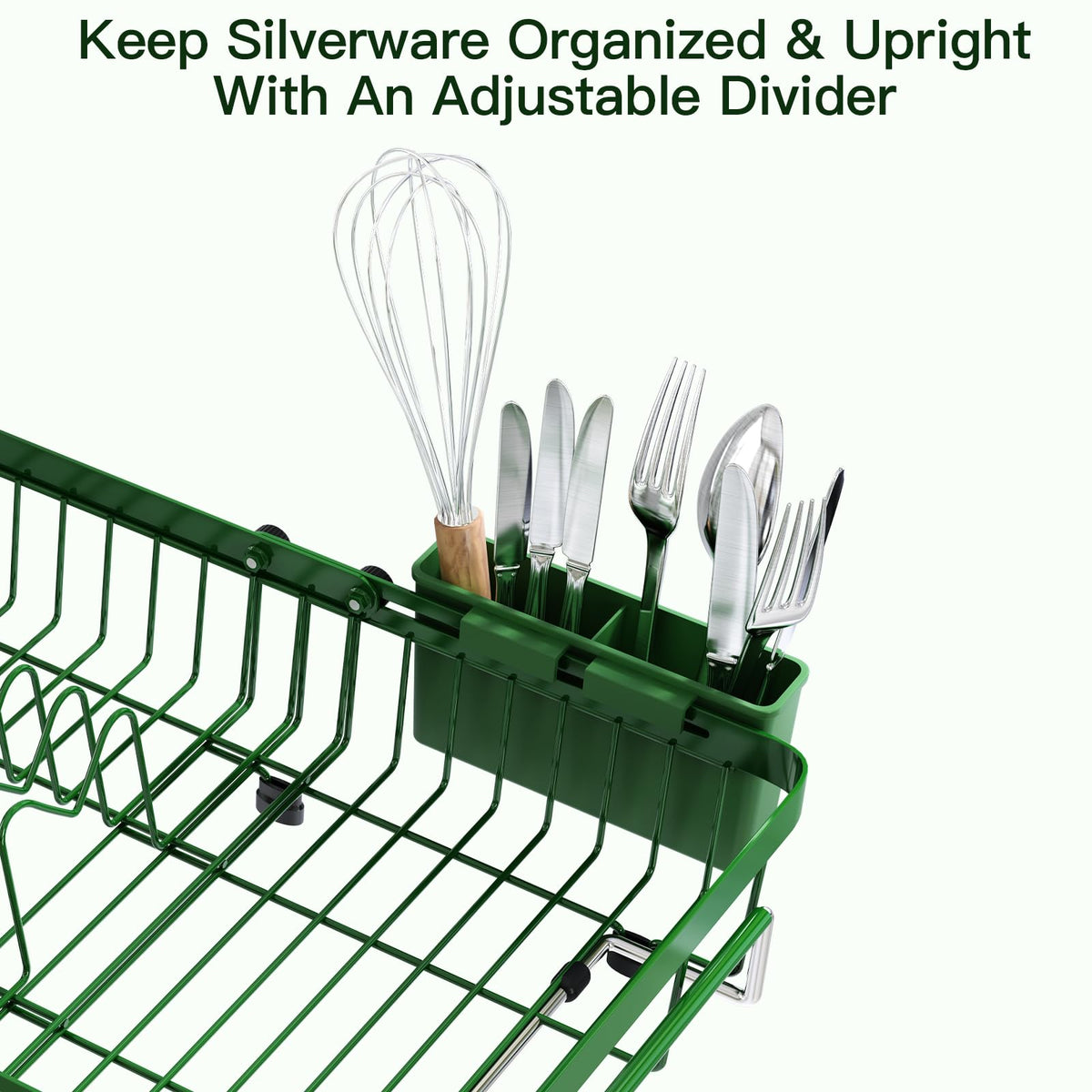 Green Dish Drying Rack Over The Sink with Utensil Holder