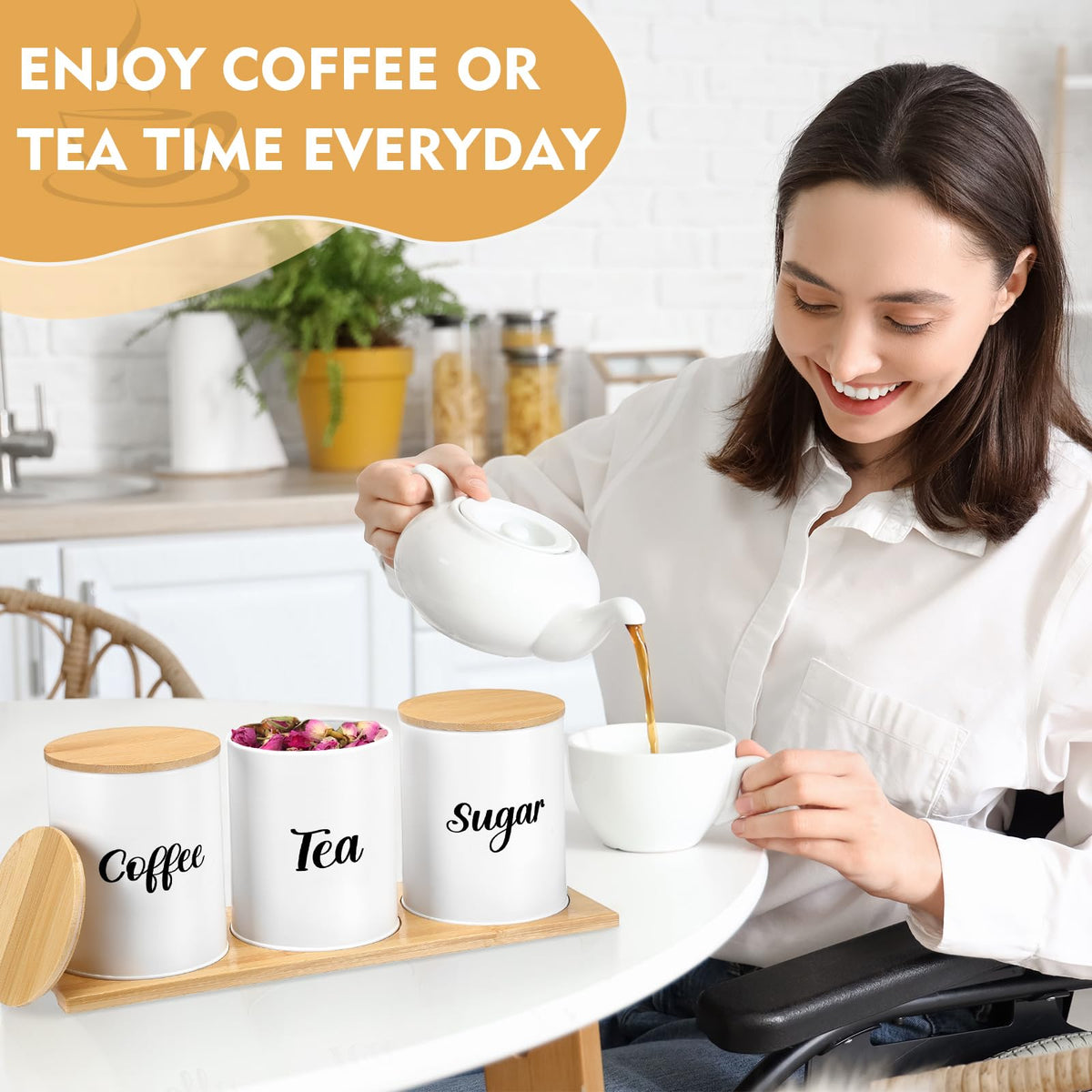 Coffee Tea Sugar Container Set with Tray