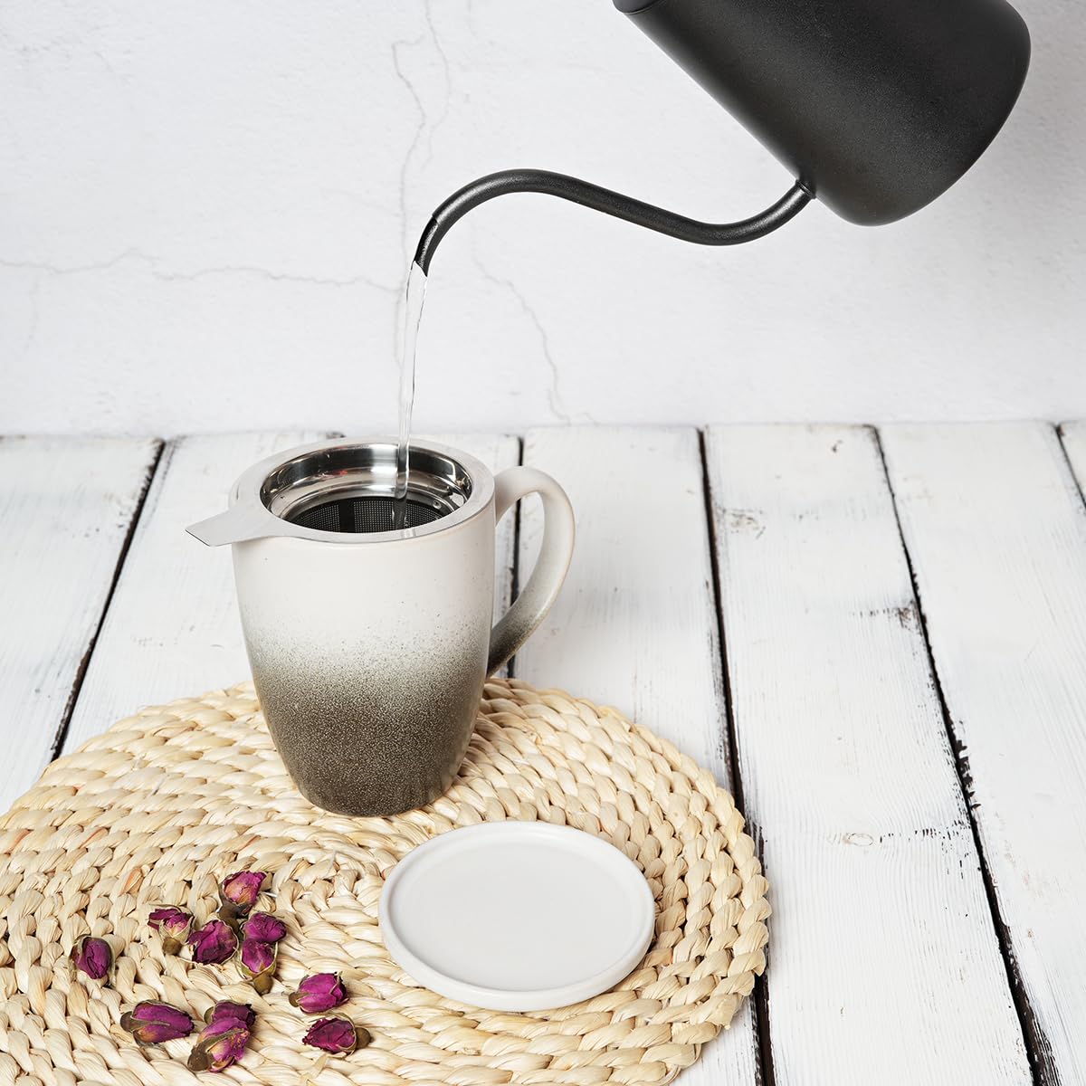 Matte Ceramic Tea Cup with Infuser and Lid (2 Count)