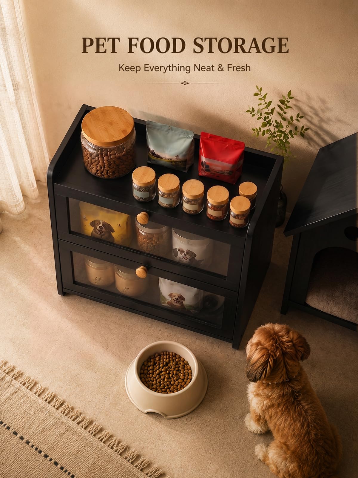 Black Bread Box for Kitchen Countertop