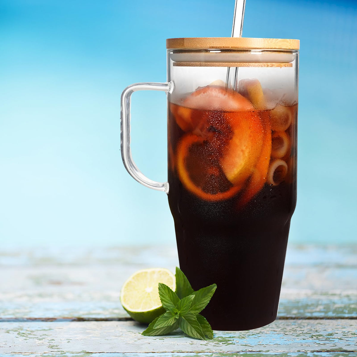 Glass Cups with Lids and Straws