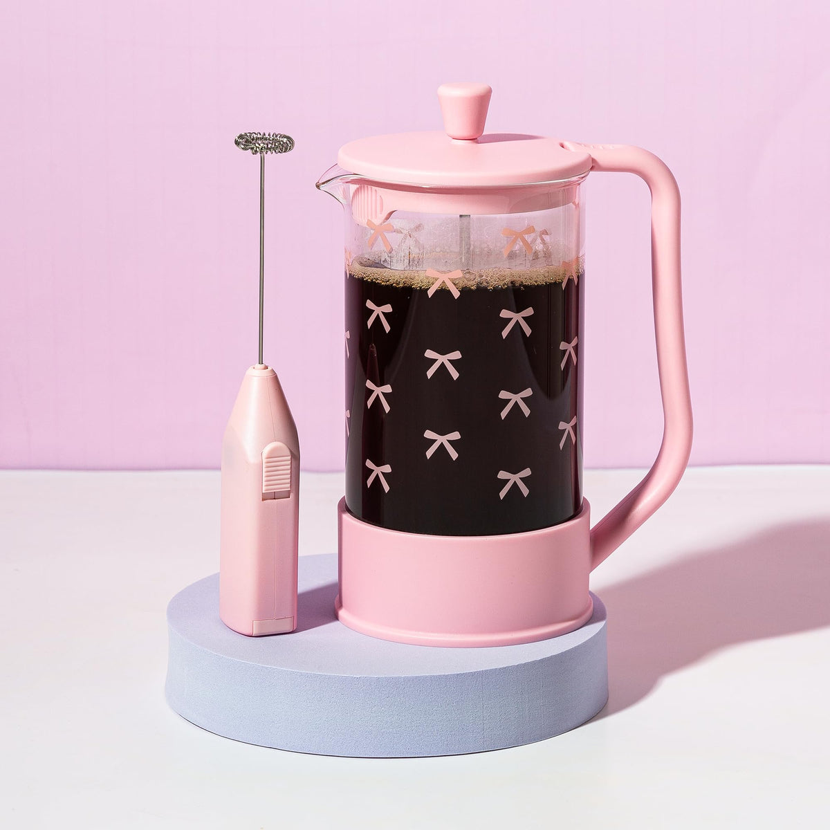 Bow Design French Press and Frother Coffee Gift Set (2 Count)