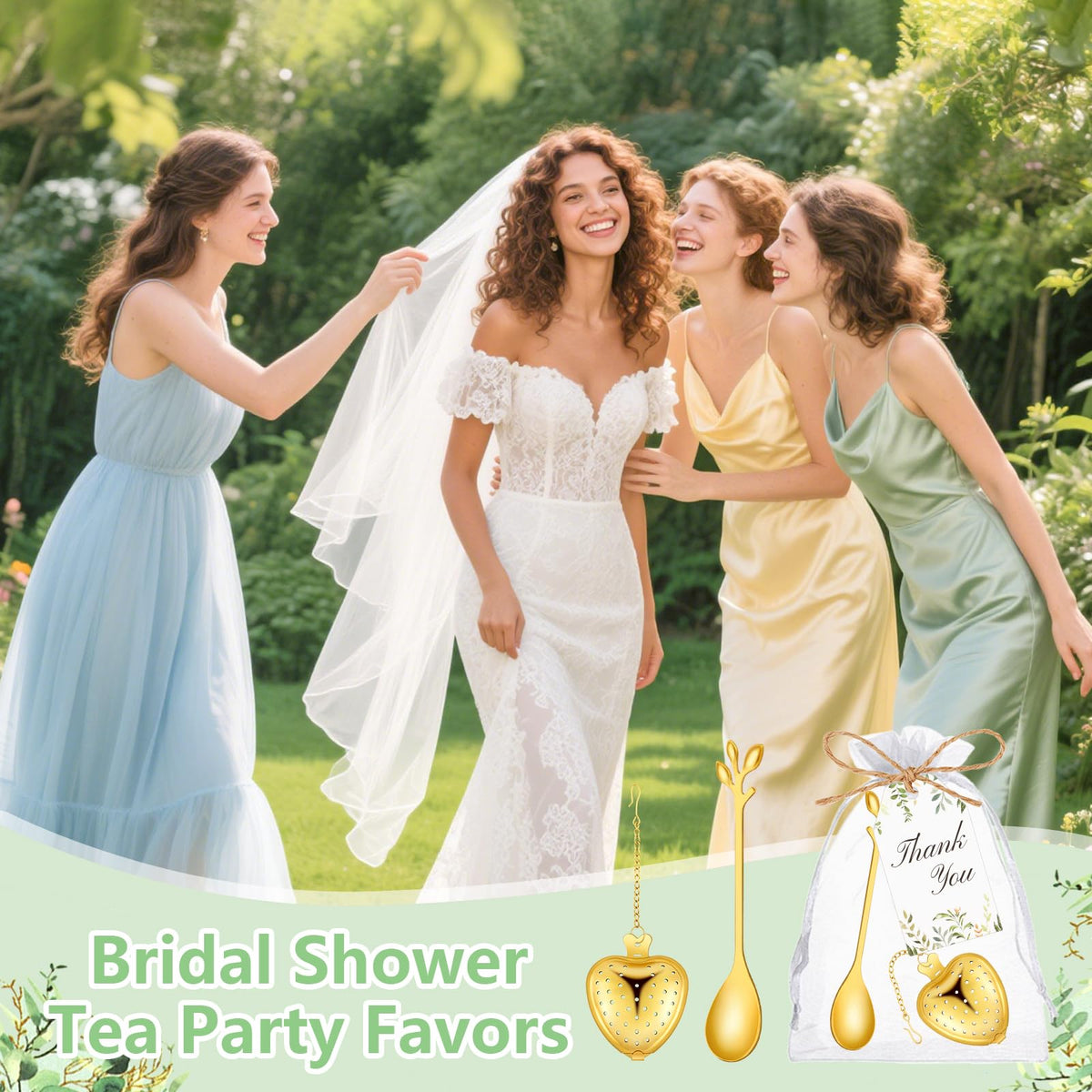 30 Sets Bridal Shower Tea Party Favor for Guests Leaf Tea Spoon Heart Tea Infuser for Loose Leaf Tea Steeper with Thank You Card Organza Bags for Wedding Gift Souvenirs Decoration