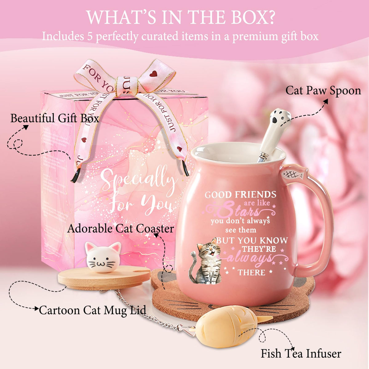 Friendship Gifts for Women Cat Mug Unique Birthday Gifts for Women Cute Stuff Kawaii Tea Cup Christmas Gift Bestie Friend Gift For Woman Cat Lovers hemed Gifts for BFF Coworker Sister