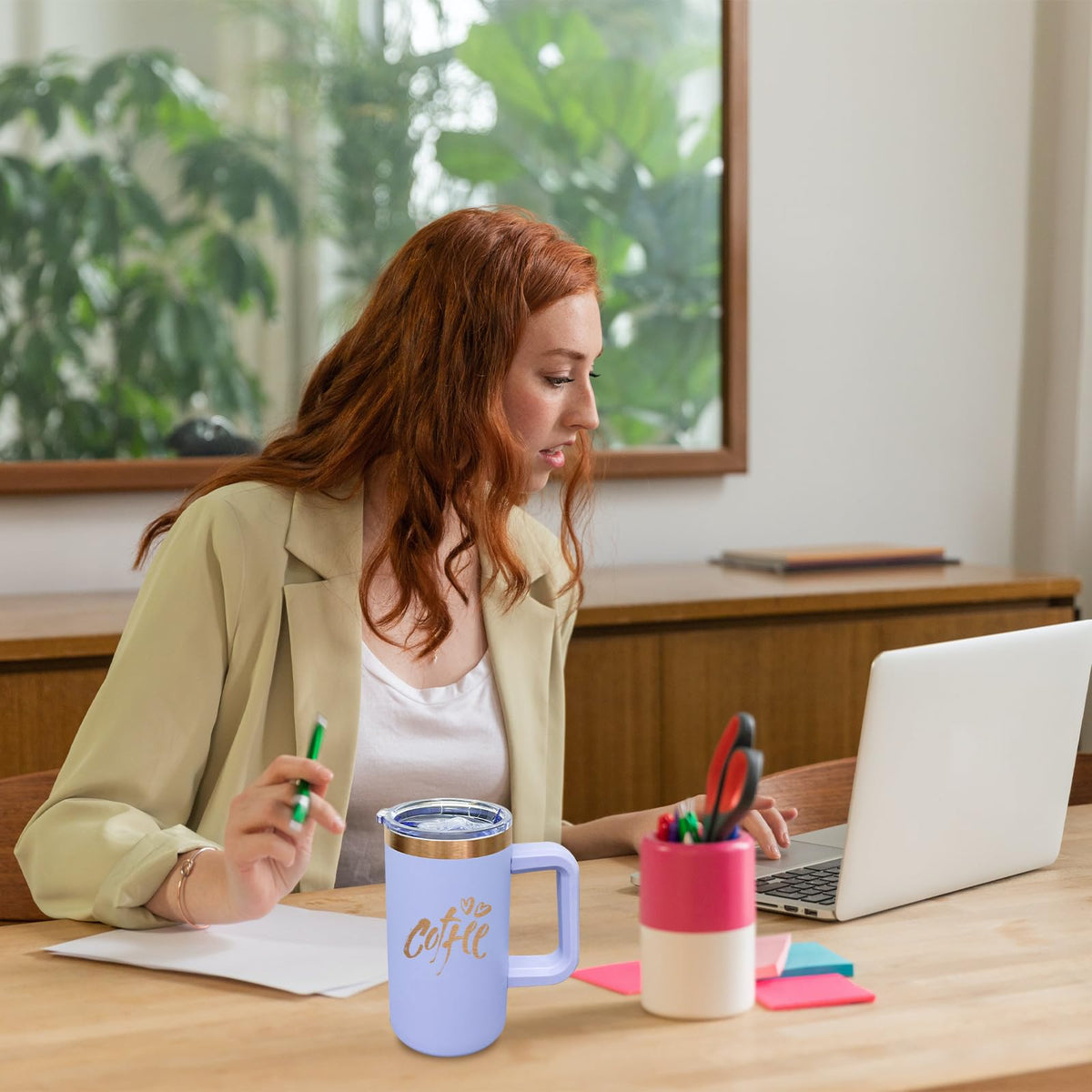 22oz Insulated Coffee Mug Bulk with Handle and Lid Lilac (8 Count)
