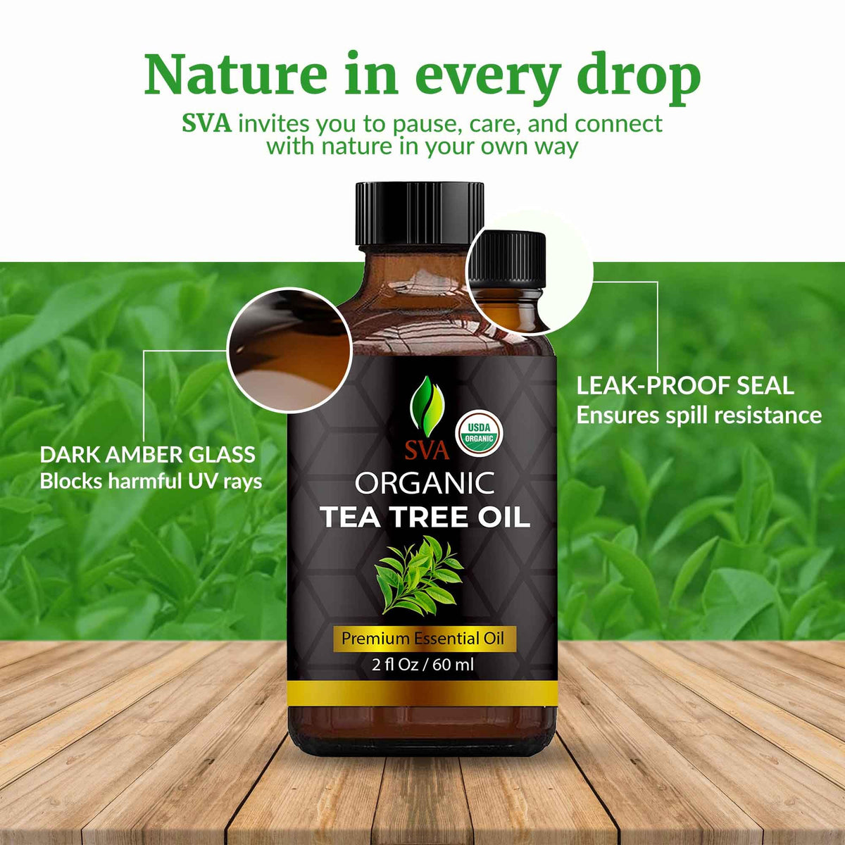 SVA Organic Tea Tree Essential Oil with Dropper (2 Fl Oz)