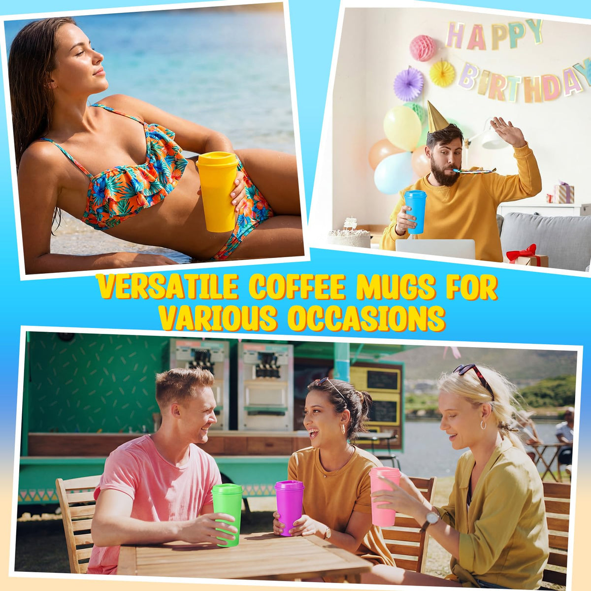 45 Pack 16 oz Reusable Coffee Cups with Lids Water Bottle Iced Coffee Travel Mug Portable Plastic Tea Tumblers Bulk for Hot and Cold Drinks Birthdays Party (45 Count)