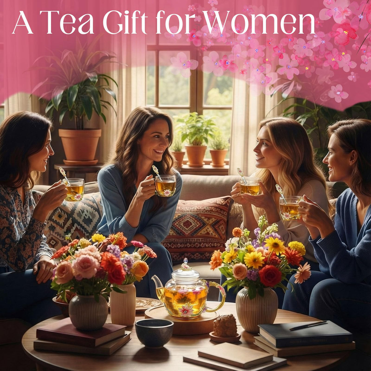 5 Pcs Floral Glass Tea Set (5 Count)